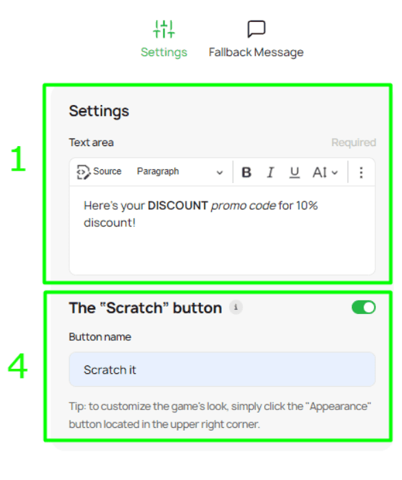 Scratcher Game Settings Scratcher Game Settings