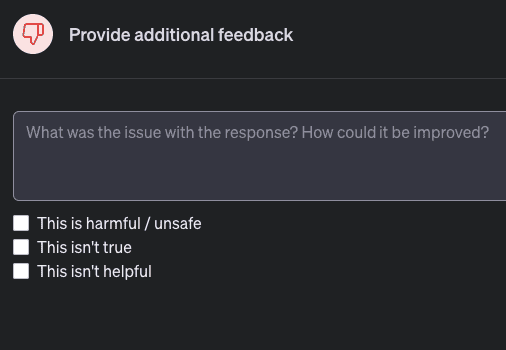 Providing feedback to ChatGPT in order to improve future results