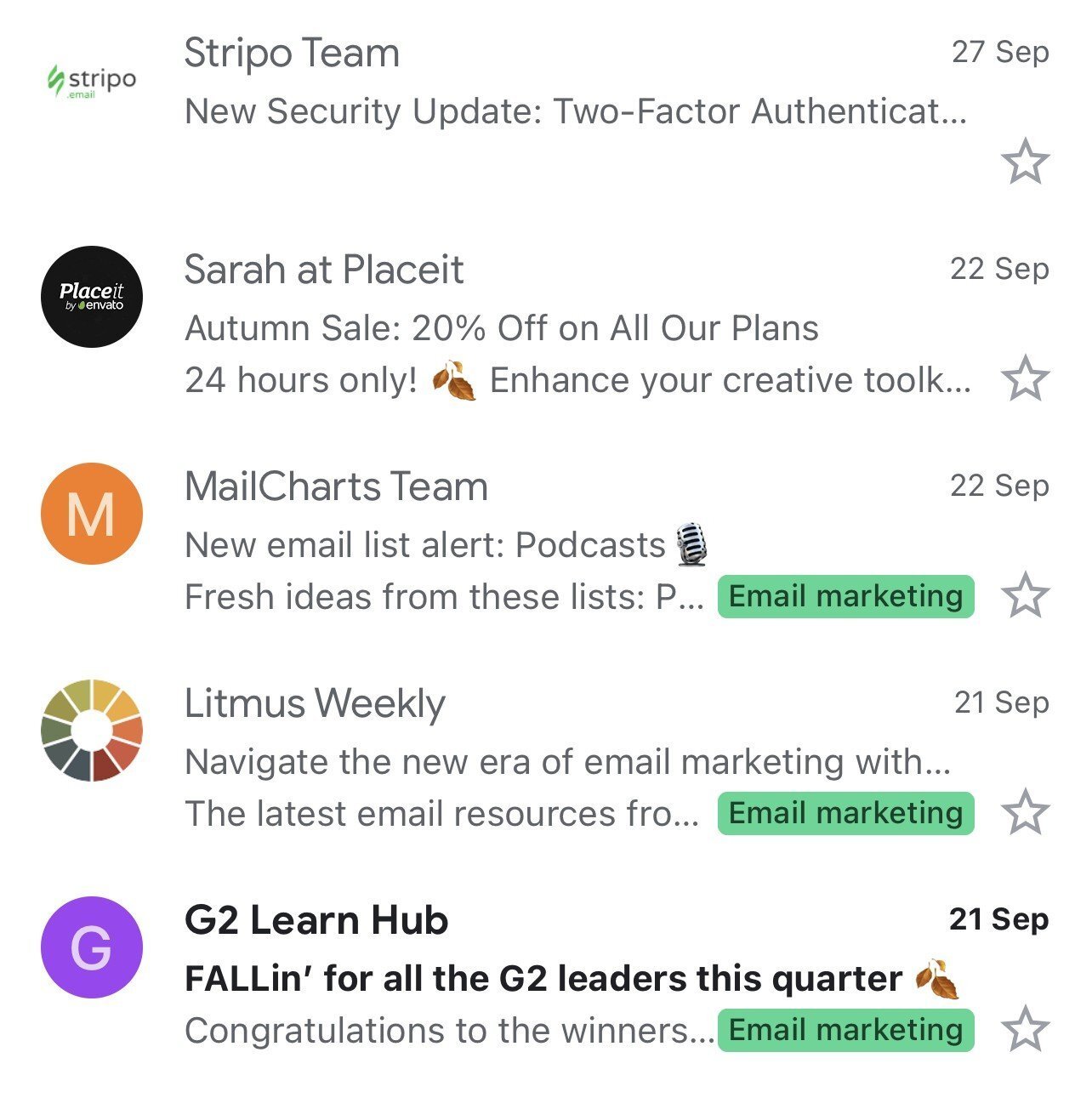 Examples of emails with BIMI in the inbox Examples of emails with BIMI in the inbox