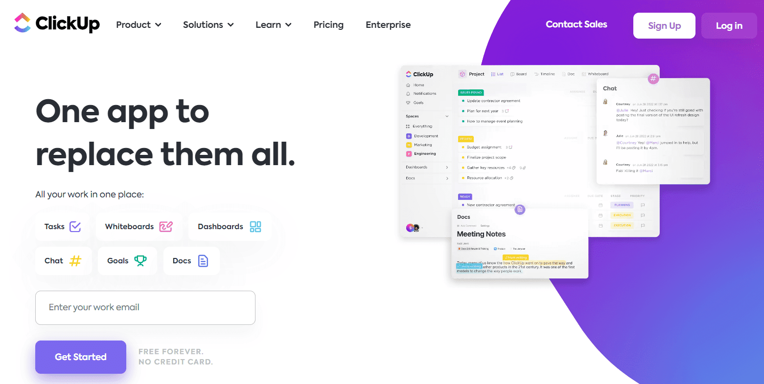 Домашня сторінка сайту ClickUp