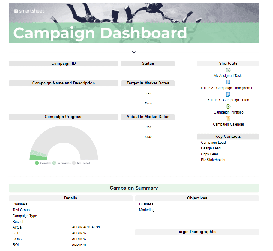 Дашборд кампанії у Smartsheet