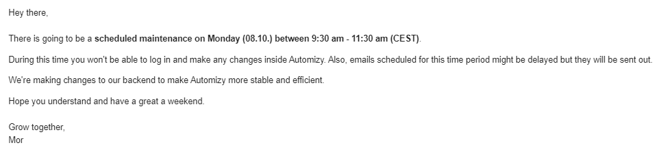 Notification about technical works