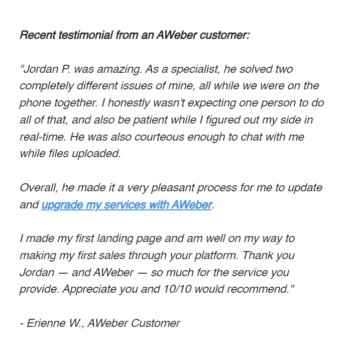 Testimonials from customers with all the relevant information