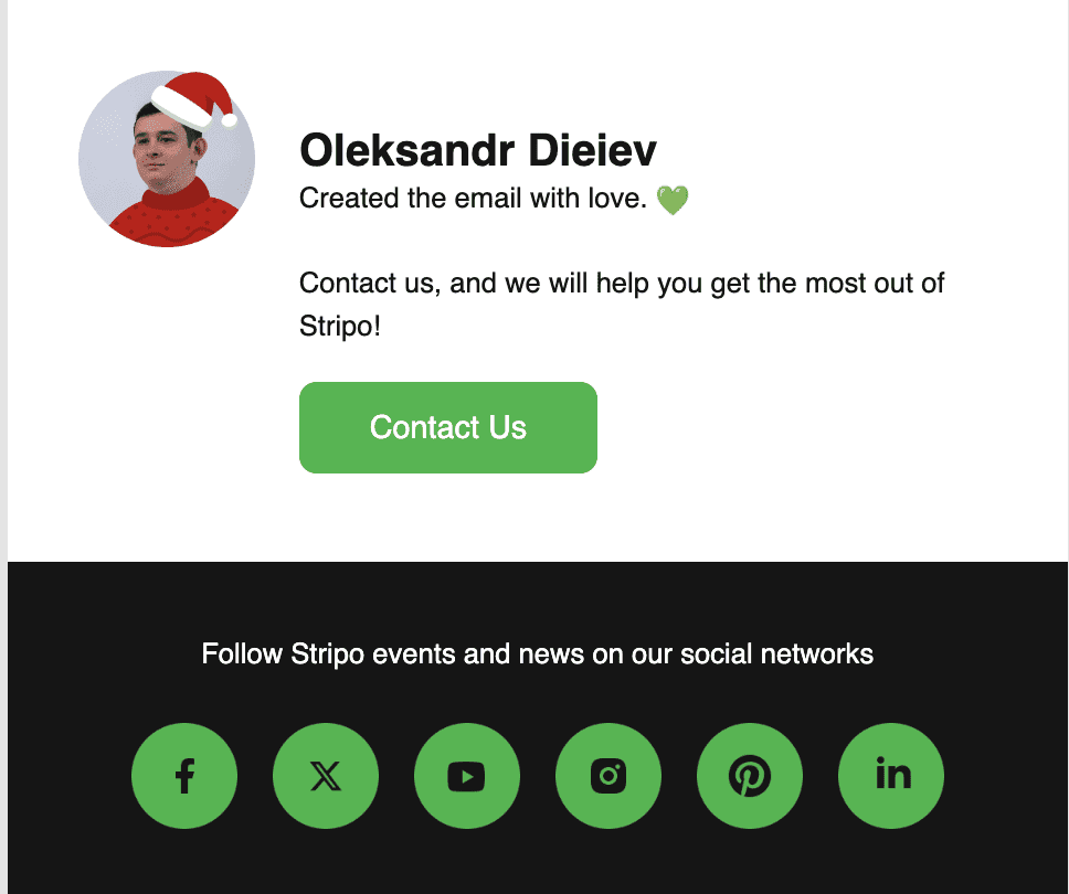 Приклад футера з підписом та іконками соціальних мереж