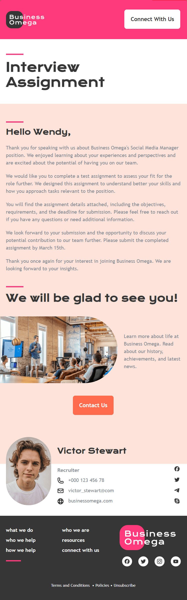 Test assignment after the interview