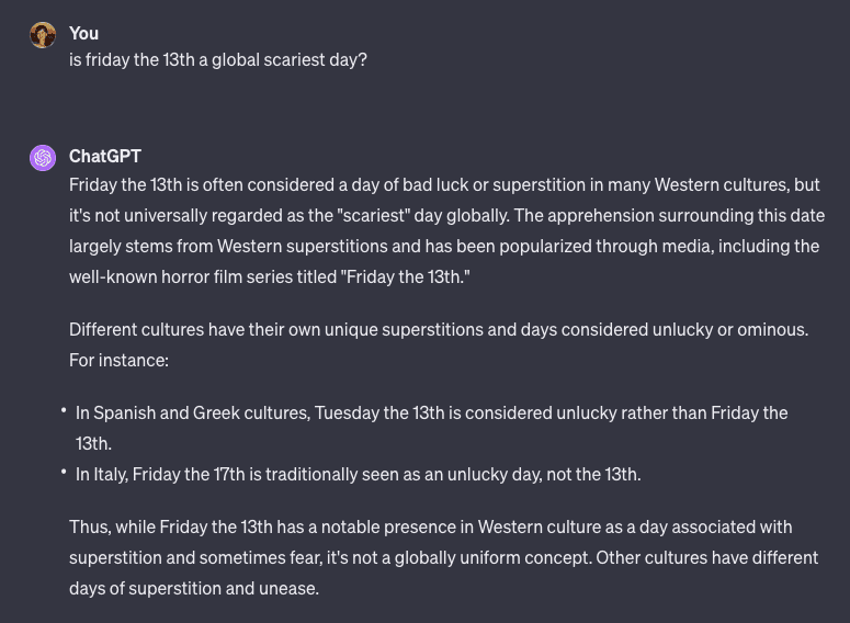 Asking the same question in ChatGPT