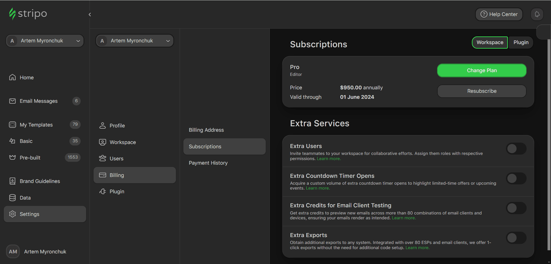 Stripo dark theme demonstration