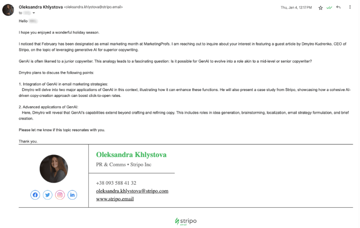 Sample of Successful Business Opportunity Email