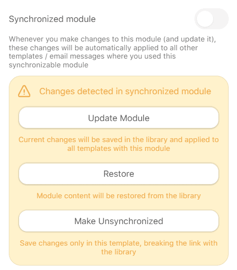 Synchronized Modules Options Synchronized Modules Options