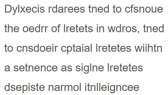Example of how letters are mixed up for people with dyslexia Example of how letters are mixed up for people with dyslexia