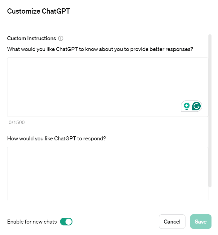 Customize ChatGPT feature Customize ChatGPT feature