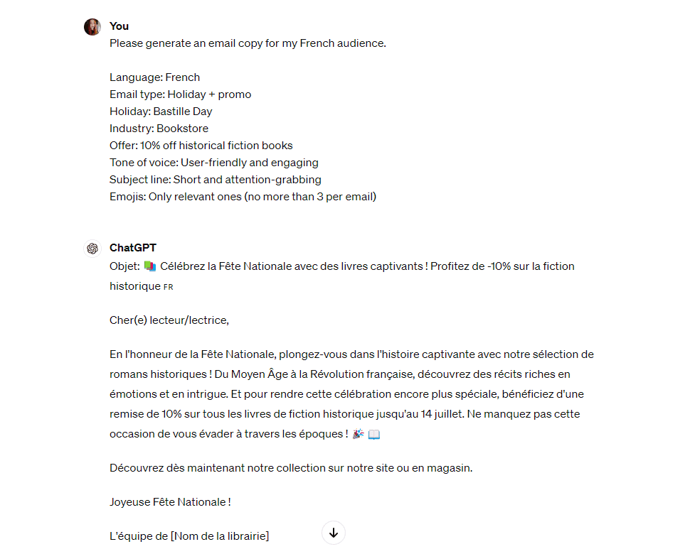Holiday AI-generated email for the French audience Holiday AI-generated email for the French audience