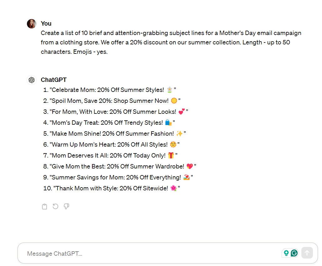 ChatGPT for email copy generation ChatGPT for email copy generation