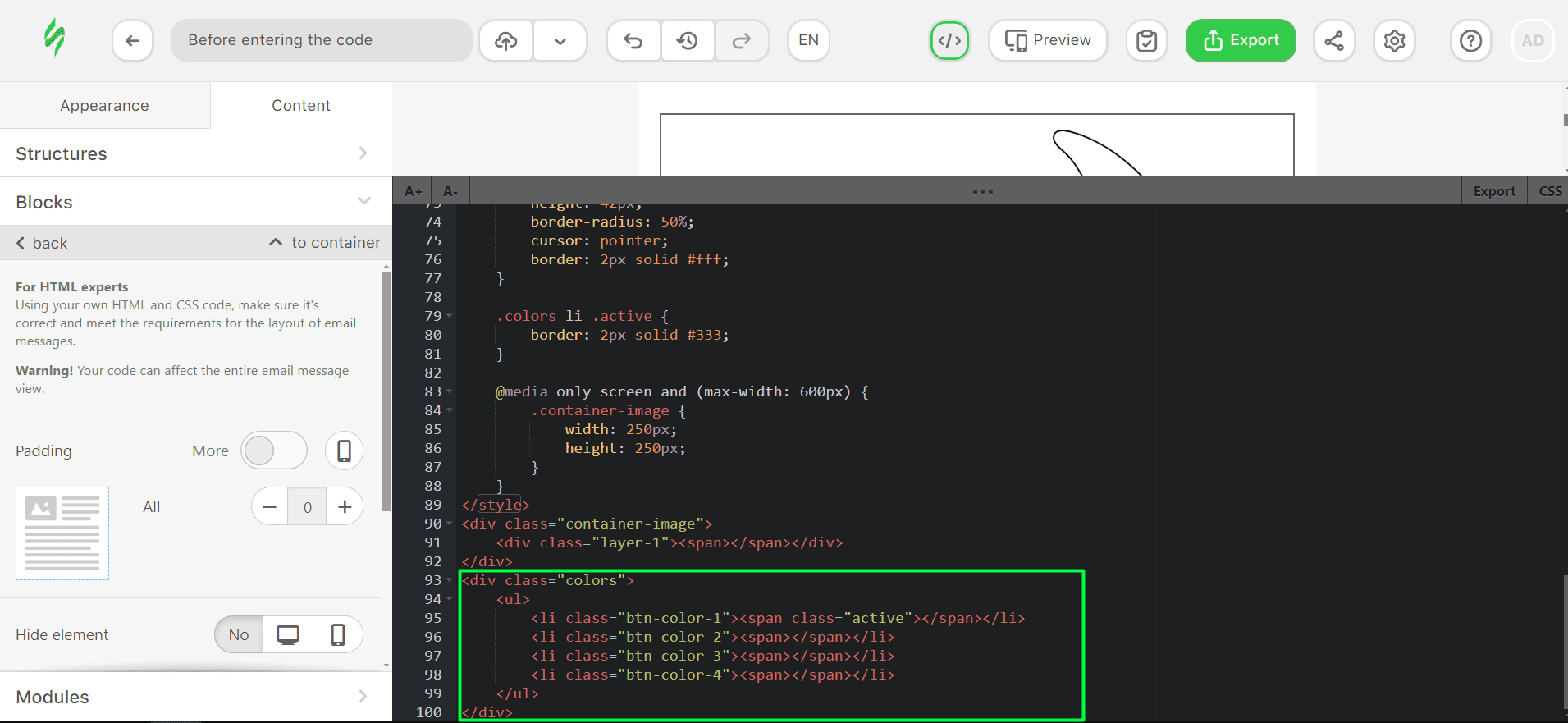 Місце для додавання коду палітри Місце для додавання коду палітри