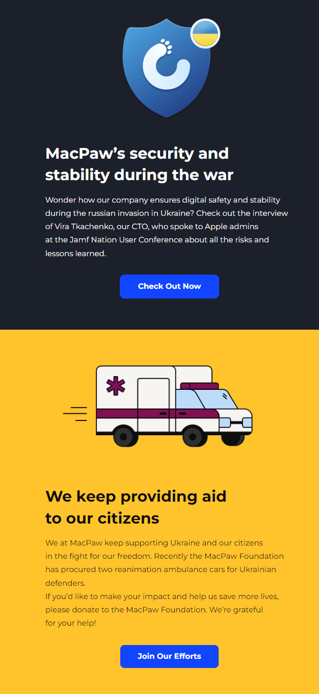 progetti di beneficenza per l'Ucraina da parte di MacPaw