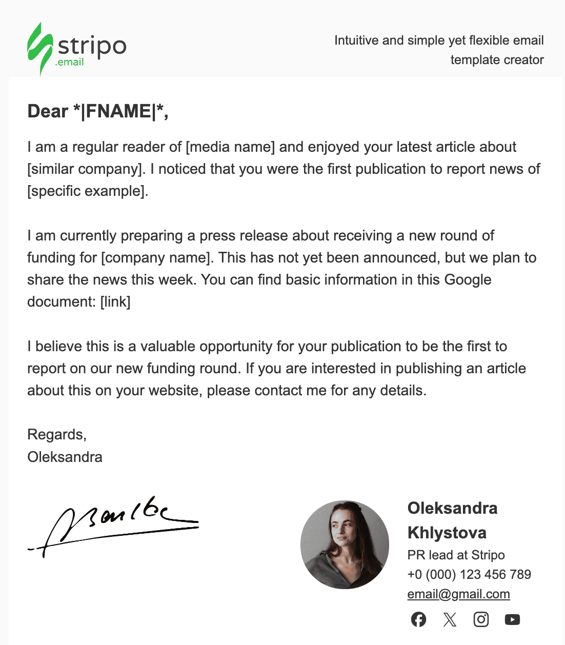 Example of press release email in the Stripo editor