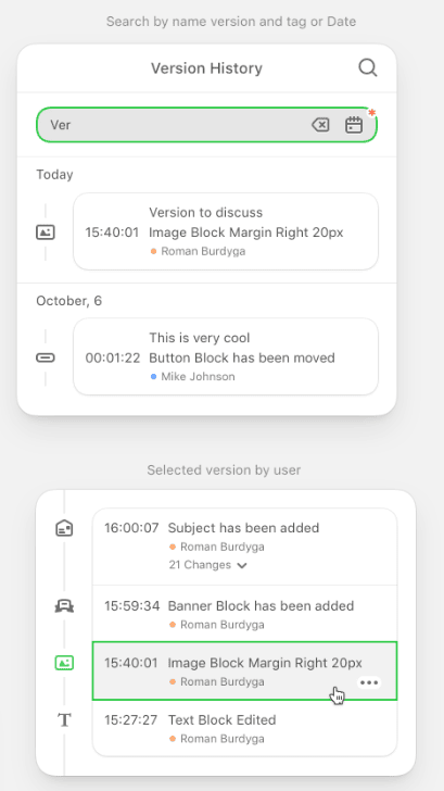 Version History search by user and tag Version History search by user and tag