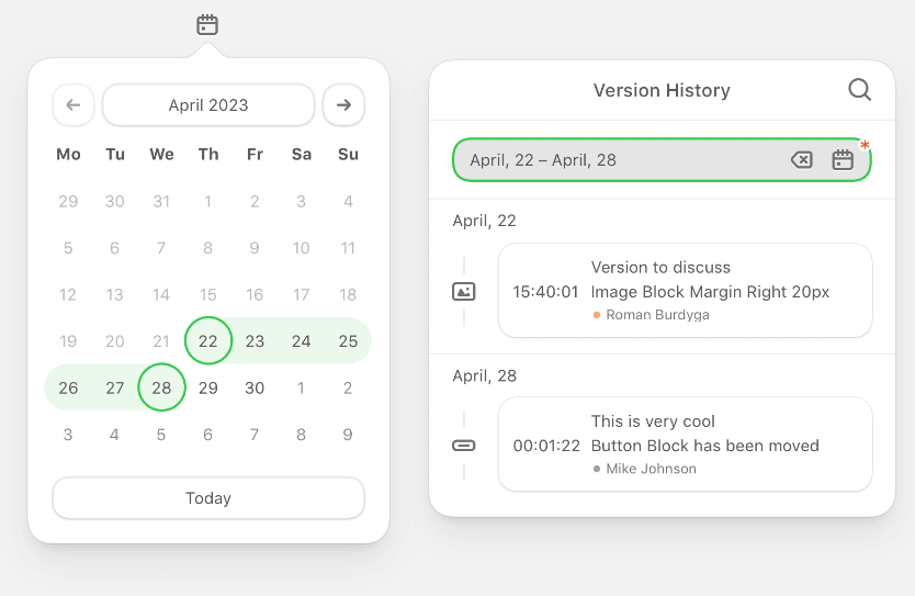 Version History calendar range Version History calendar range