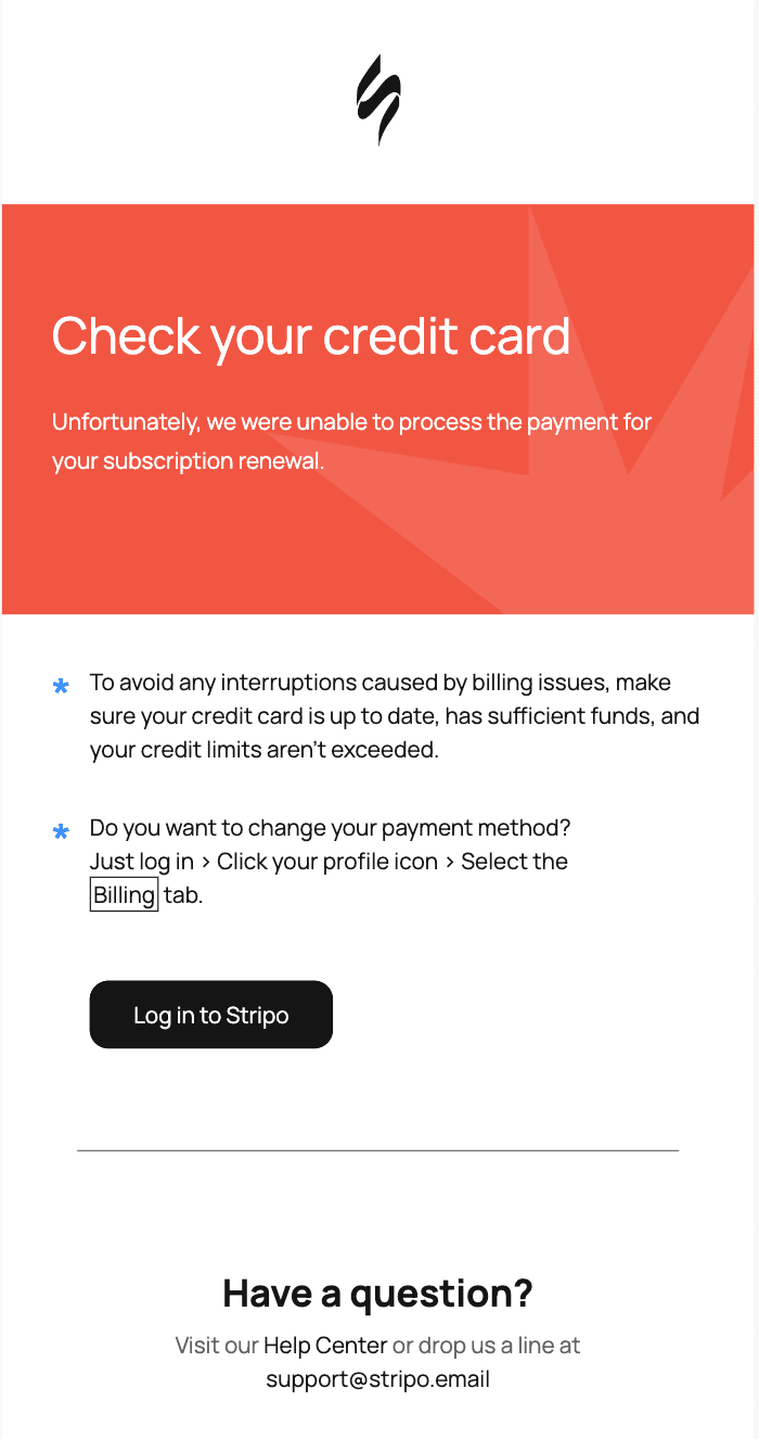 Trigger email about the payment method Trigger email about the payment method