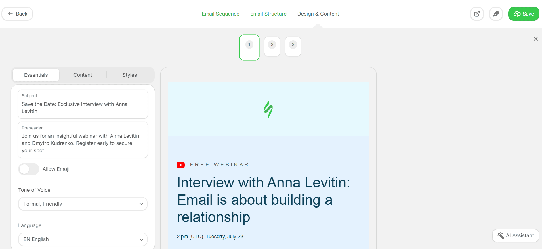 AI assistant design and content