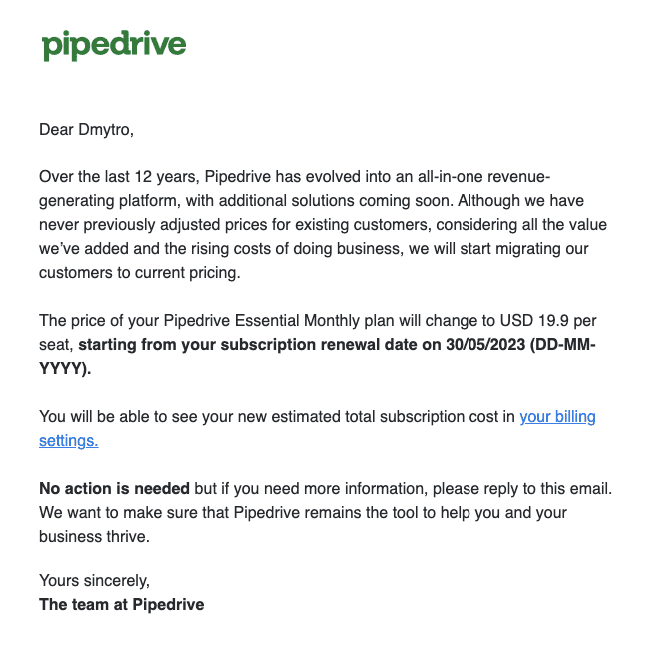 Mind the tone in pricing update emails