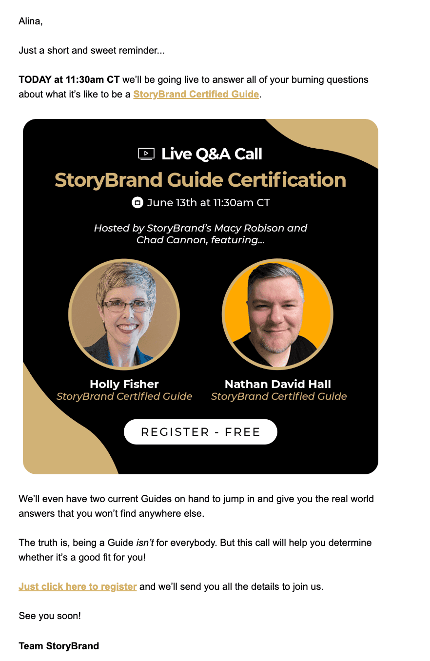 Example of an email with a secure link Example of an email with a secure link