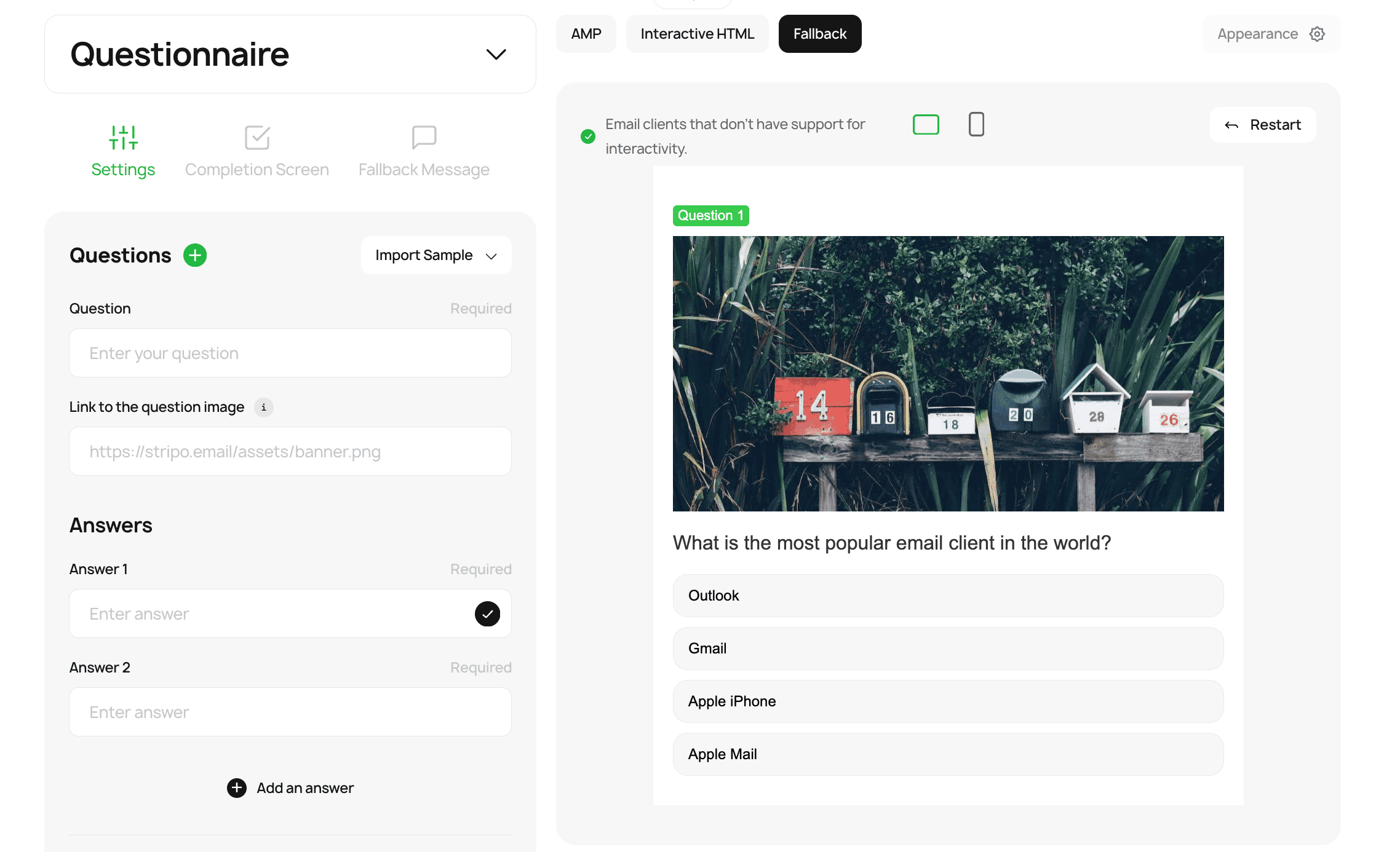 Pre-built interactive module in the Stripo editor Pre-built interactive module in the Stripo editor