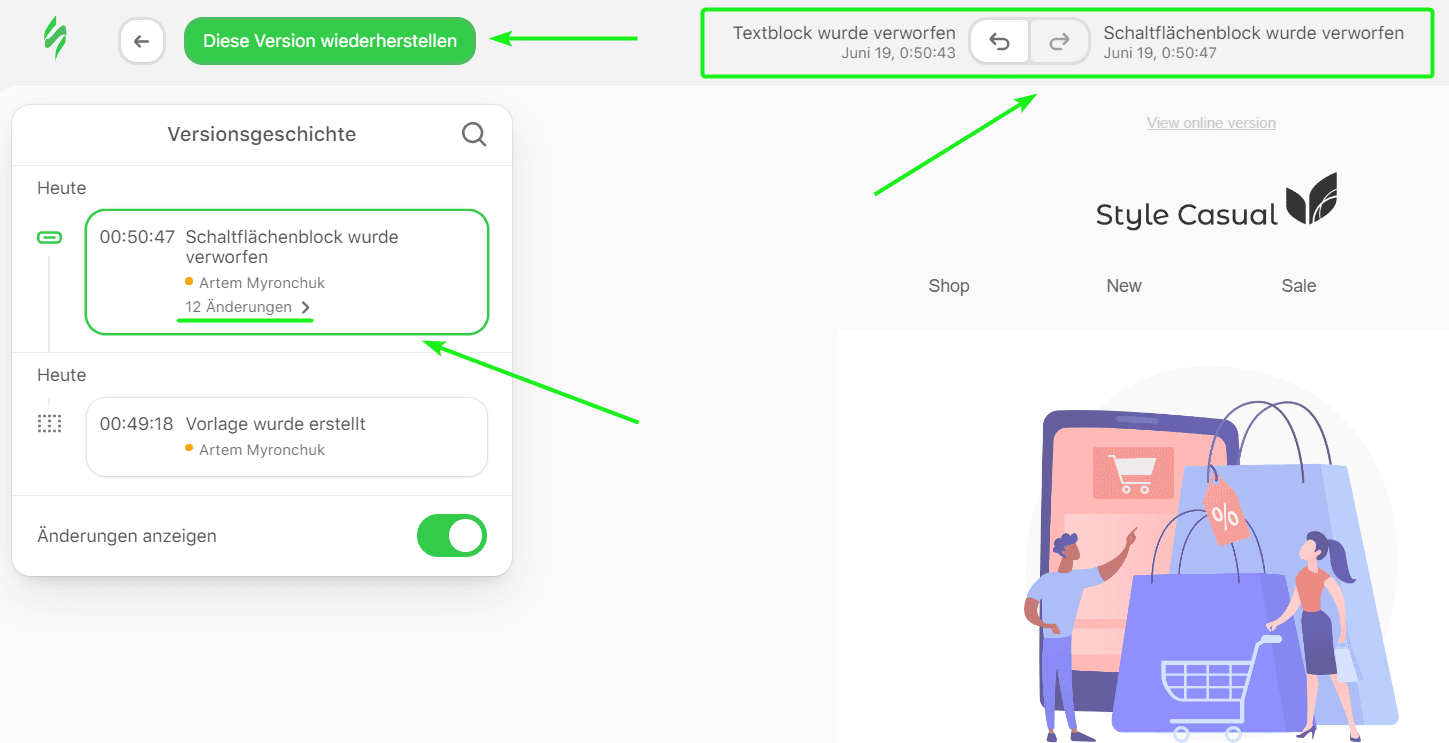 Navigation im Versionsverlauf Navigation im Versionsverlauf