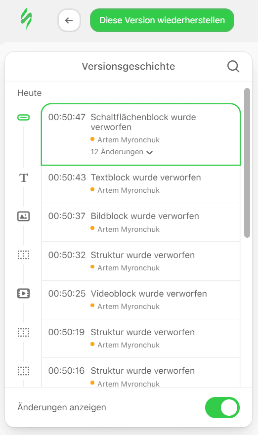 Änderungen im Versionsverlauf Änderungen im Versionsverlauf