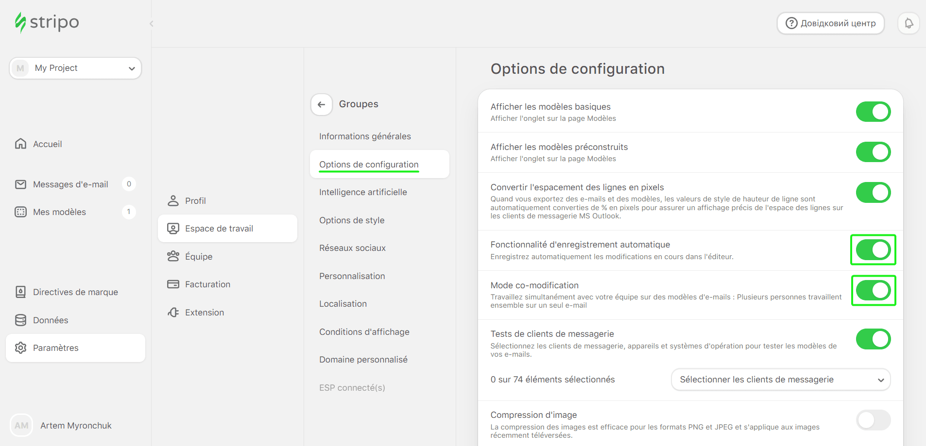 Option de configuration pour la sauvegarde automatique et la co-édition Option de configuration pour la sauvegarde automatique et la co-édition
