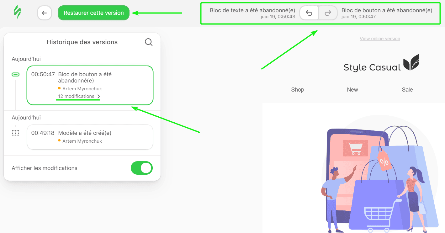 Navigation dans l'historique des versions Navigation dans l'historique des versions