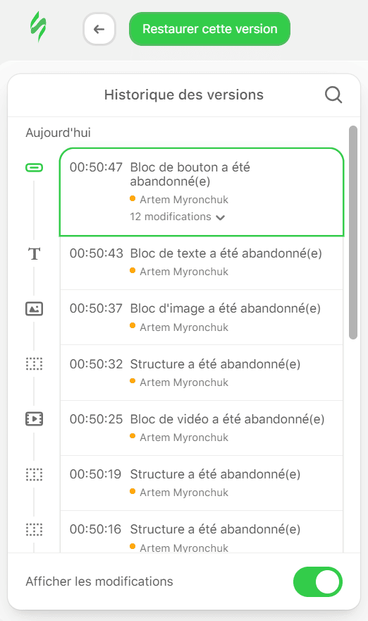 Changements dans l'historique des versions Changements dans l'historique des versions
