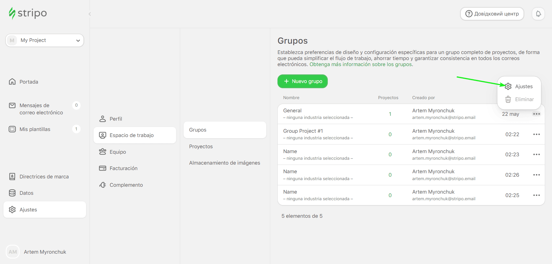 Configuración de grupos de espacios de trabajo Configuración de grupos de espacios de trabajo