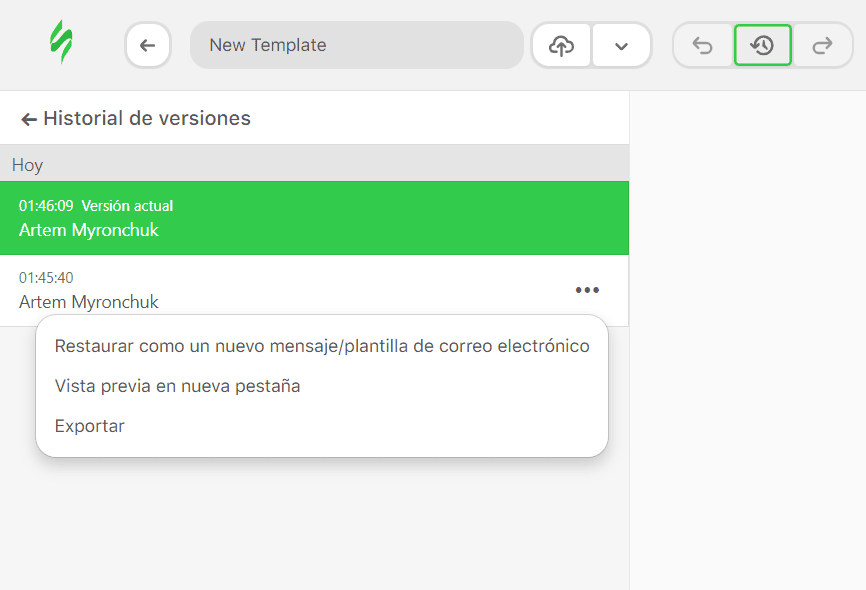 Configuración de la versión anterior en el historial de versiones Configuración de la versión anterior en el historial de versiones