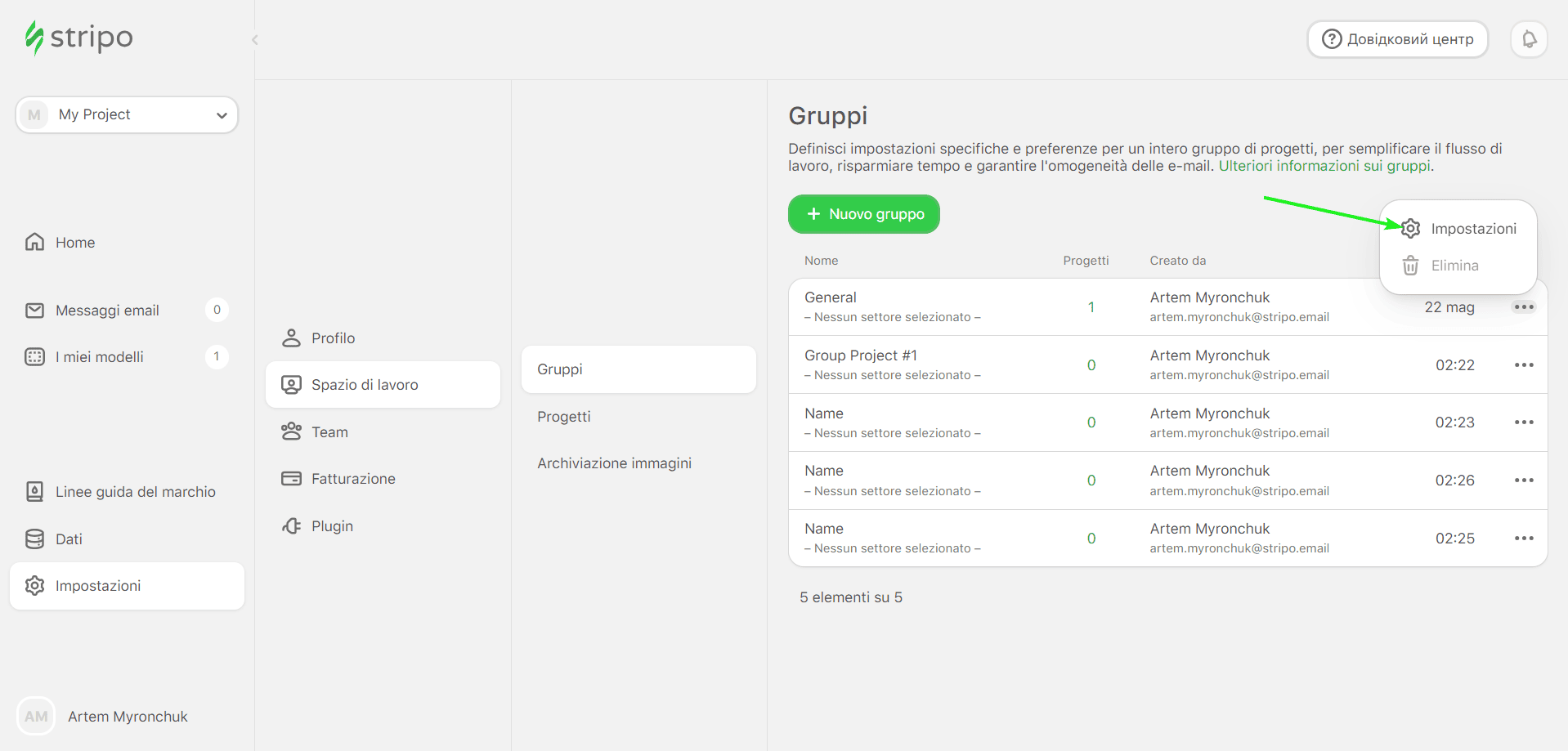 Impostazioni Gruppo Workspace Impostazioni Gruppo Workspace