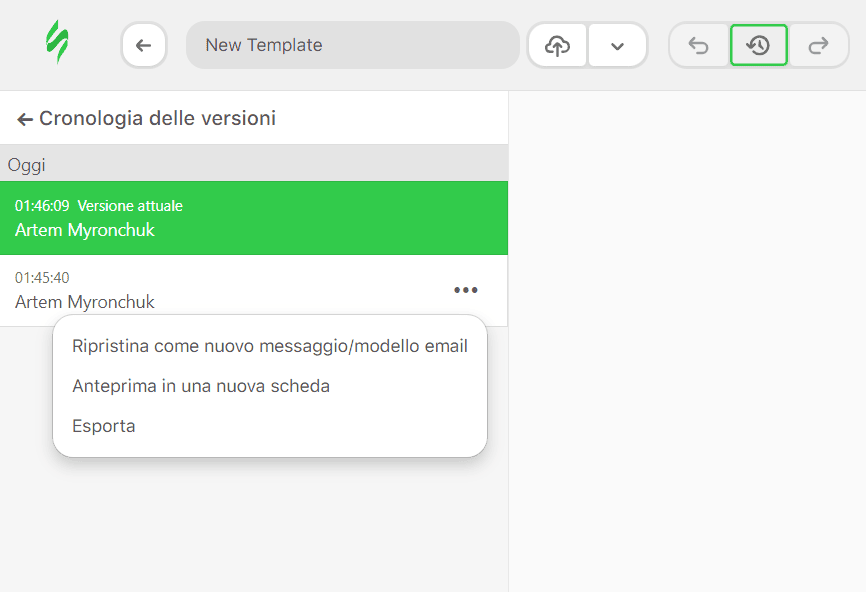 Impostazioni della vecchia versione nello Storico delle versioni Impostazioni della vecchia versione nello Storico delle versioni
