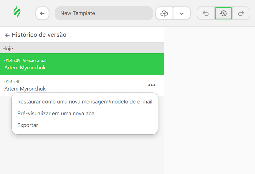 Configura&ccedil;&otilde;es no hist&oacute;rico de vers&otilde;es na vers&atilde;o antiga do editor