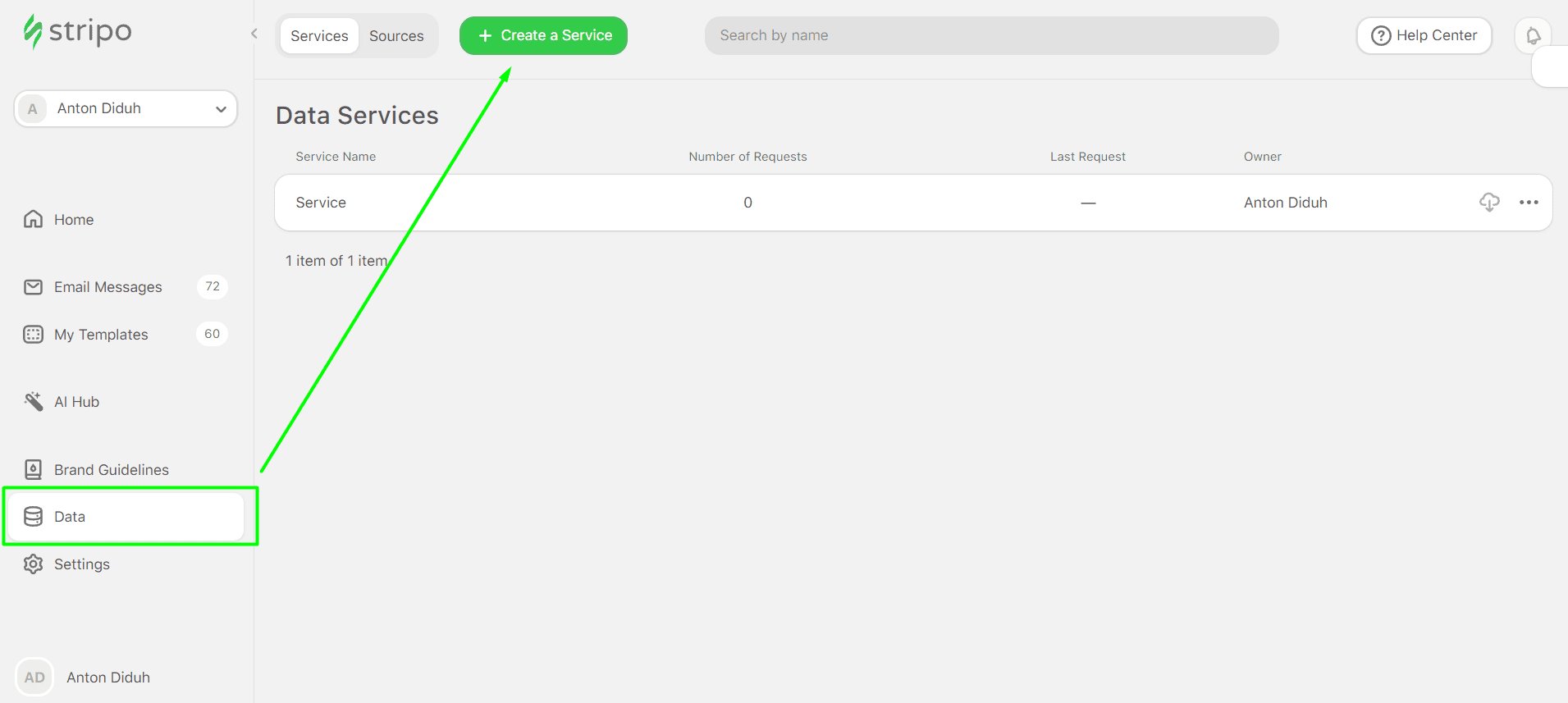 Creating Data Service in Stripo