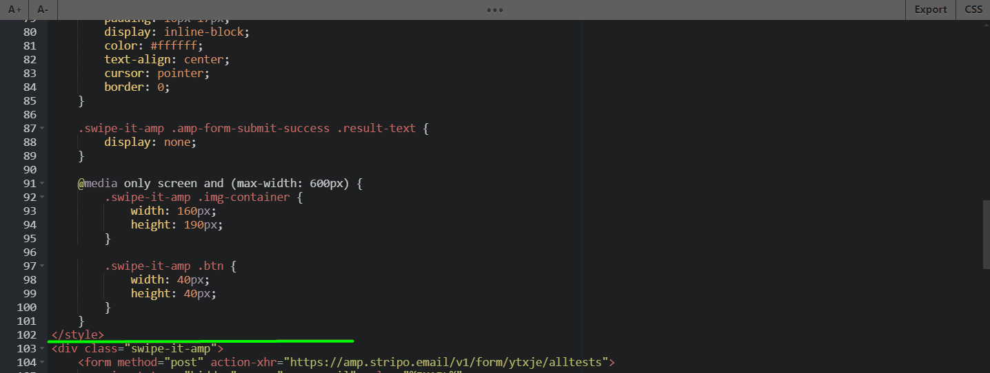 Place to paste styles code