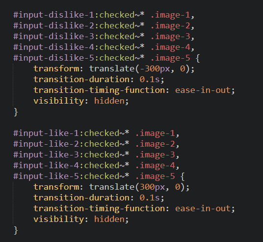 Styles code for card animations