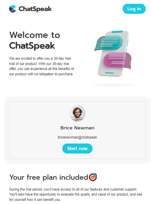 Welcome email example Welcome email example