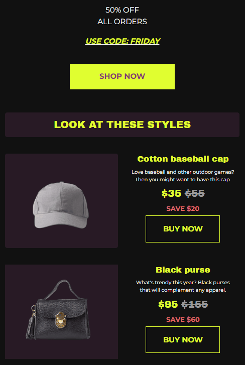 eCommerce email example eCommerce email example