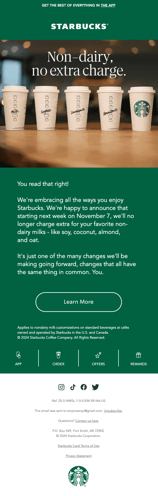 Приклад брендової email-кампанії Starbucks Приклад брендової email-кампанії Starbucks