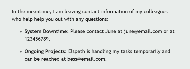 Exemple de message d’absence avec instructions détaillées Exemple de message d’absence avec instructions détaillées