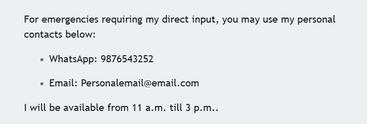 Exemple d’e-mail d’absence avec contact d’urgence Exemple d’e-mail d’absence avec contact d’urgence