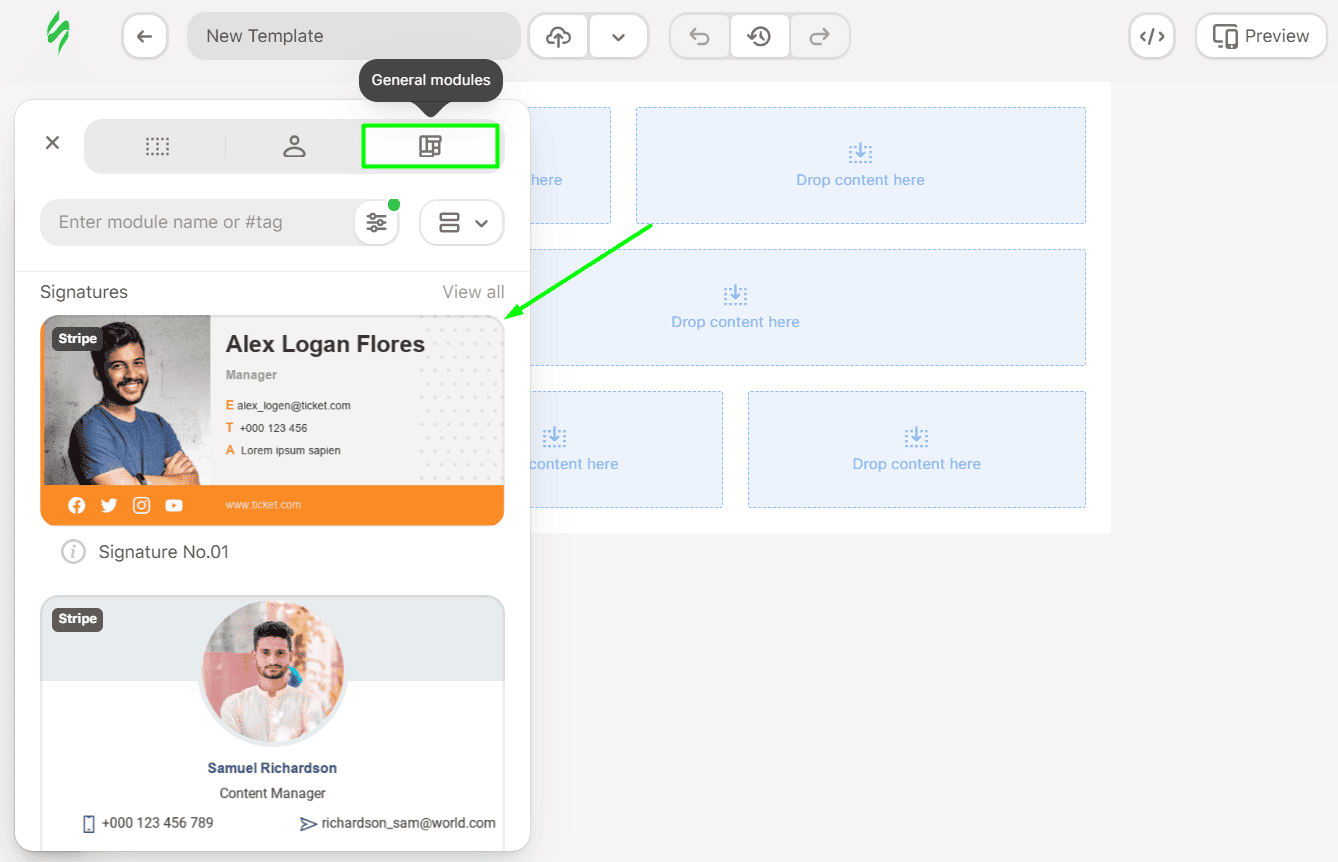 An example of the email signature template