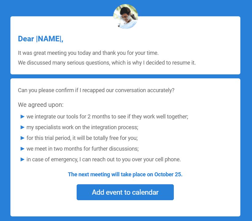 Пример follow-up письма после встречи Пример follow-up письма после встречи