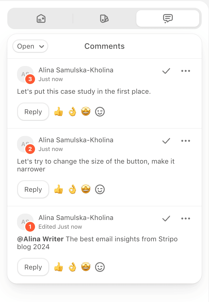 The section with all comments on the email message The section with all comments on the email message
