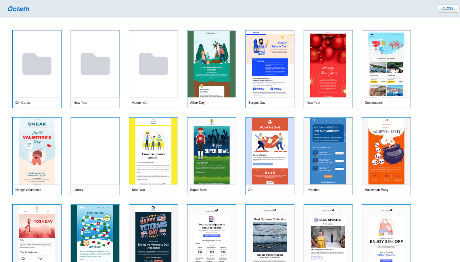 Email template examples in user account