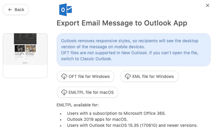 Product updates _ Exporting emails to Outlook EML Product updates _ Exporting emails to Outlook EML